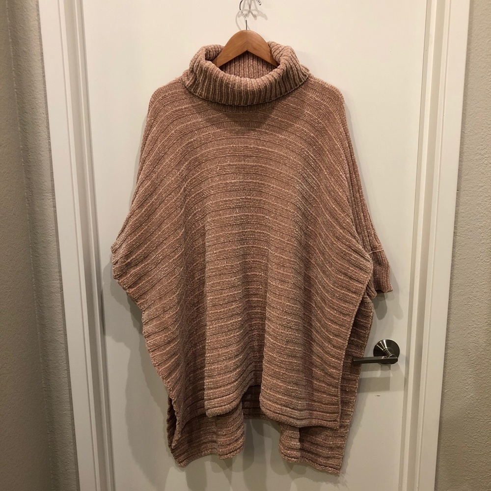 Chenille Dusty Pink Turtleneck Poncho